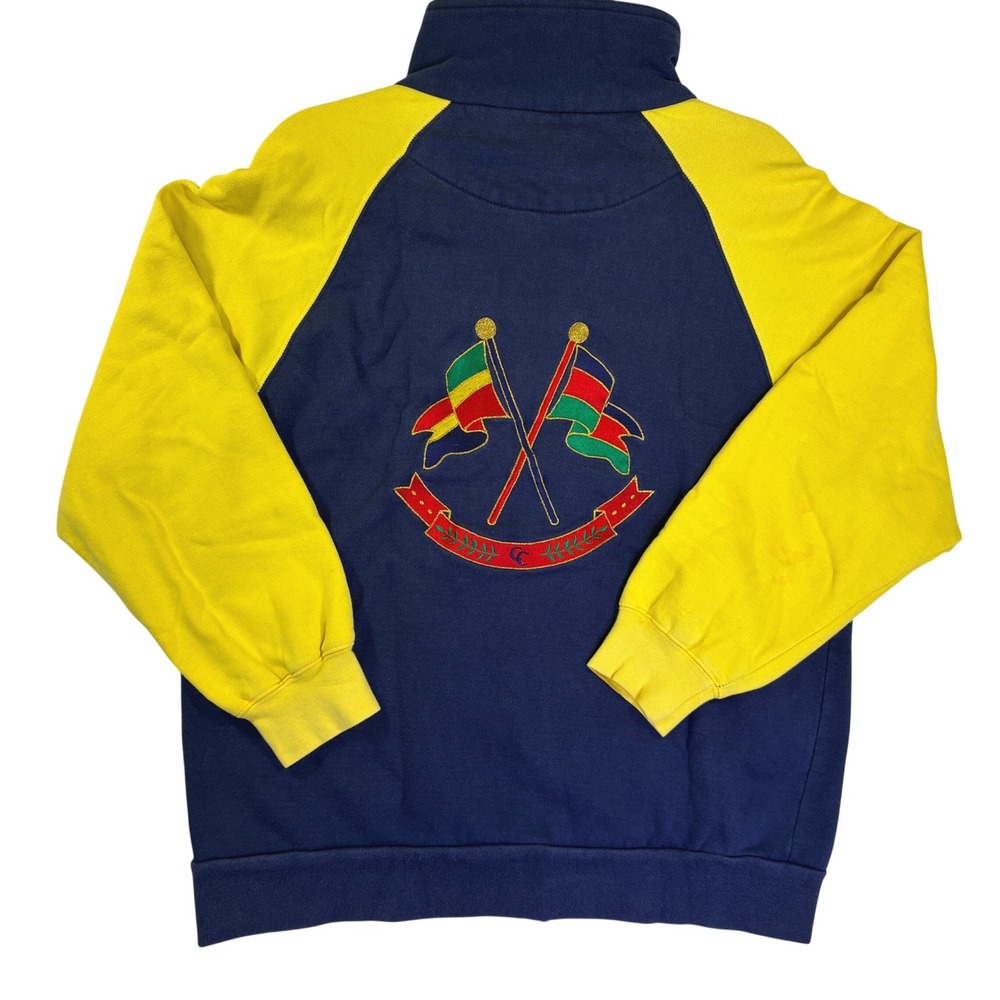 Vintage Charter Club Jane Justin Colorblock Flag Crest Sweatshirt Navy Yellow M